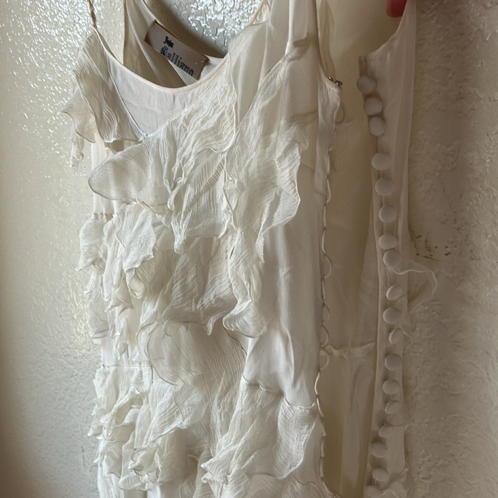 John Galliano 100% Silk White w. Sparkle Ruffle Maxi Dress PRICE FIXED women 4 - Picture 5 of 17